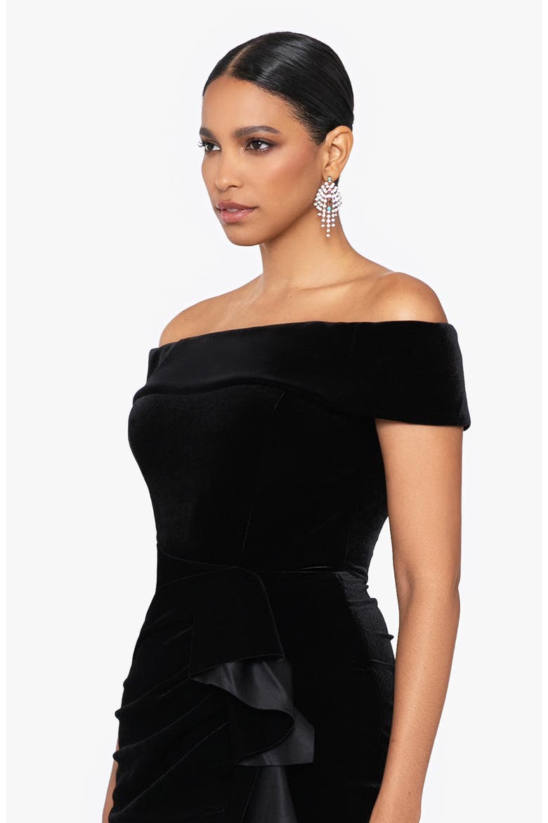 Ruffle Off the Shoulder Velvet Cocktail Dress, Alternate, color, BLACK