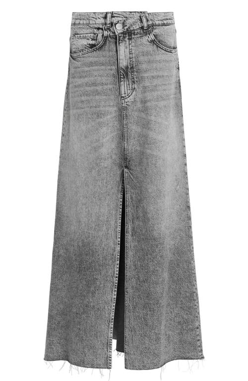 Shop Allsaints Noir Asymmetric Waist Denim Maxi Skirt In Vintage Black