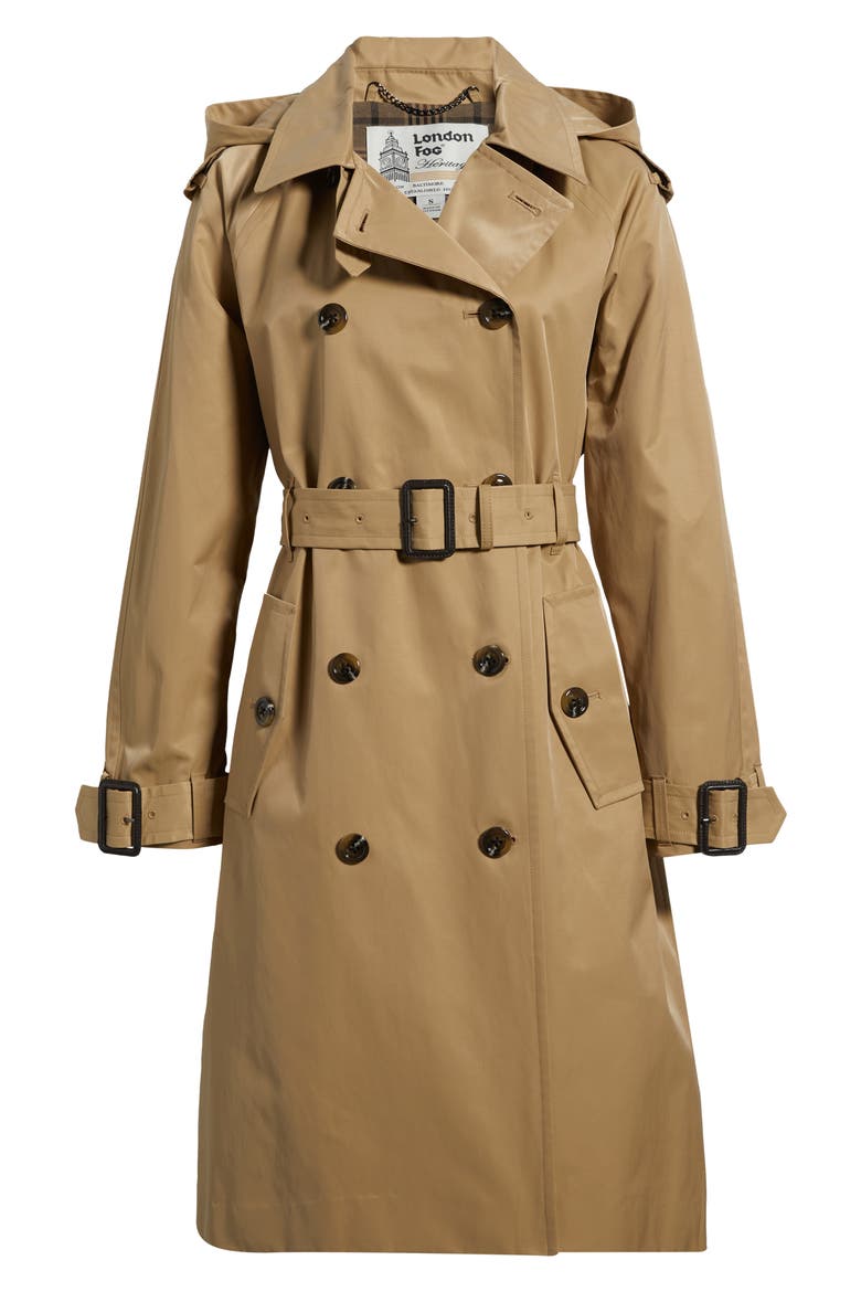 Water Resistant Double Breasted Trench Coat with Removable Hood, Main, color, STONE