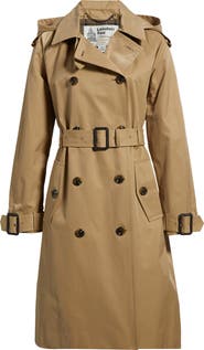 London Fog Water Resistant Double Breasted Trench Coat with Removable Hood