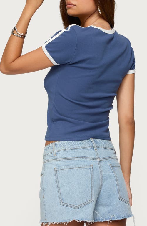 Edikted Los Angeles Crop Stretch Cotton T-shirt In Blue