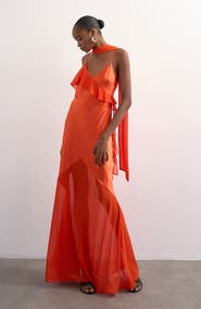 Topshop Satin & Chiffon Ruffle Maxi Slipdress