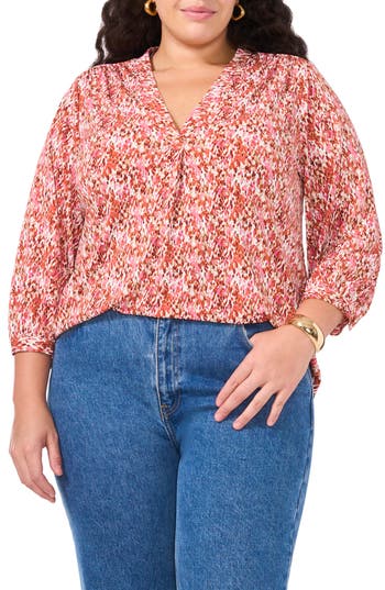 VINCE CAMUTO VINCE CAMUTO RUMPLE V-NECK LONG SLEEVE TOP