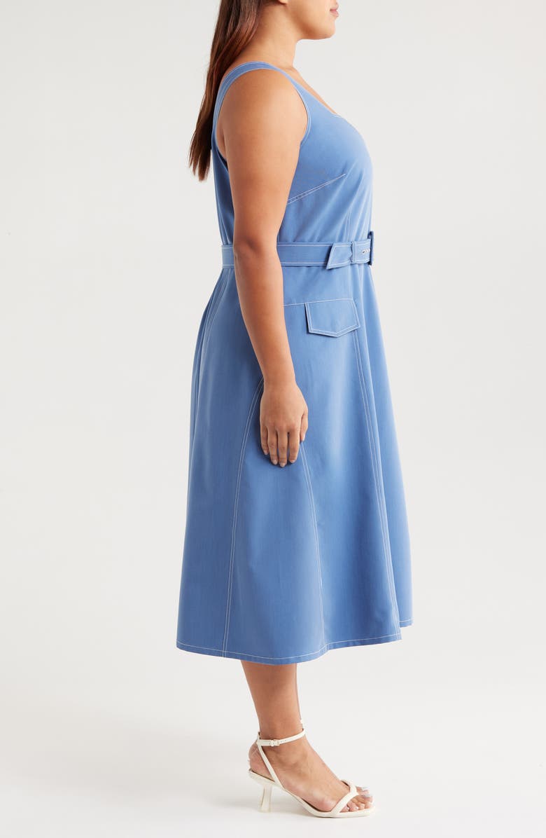 Tahari ASL Belted Denim Midi Dress, Alternate, color, Indigo