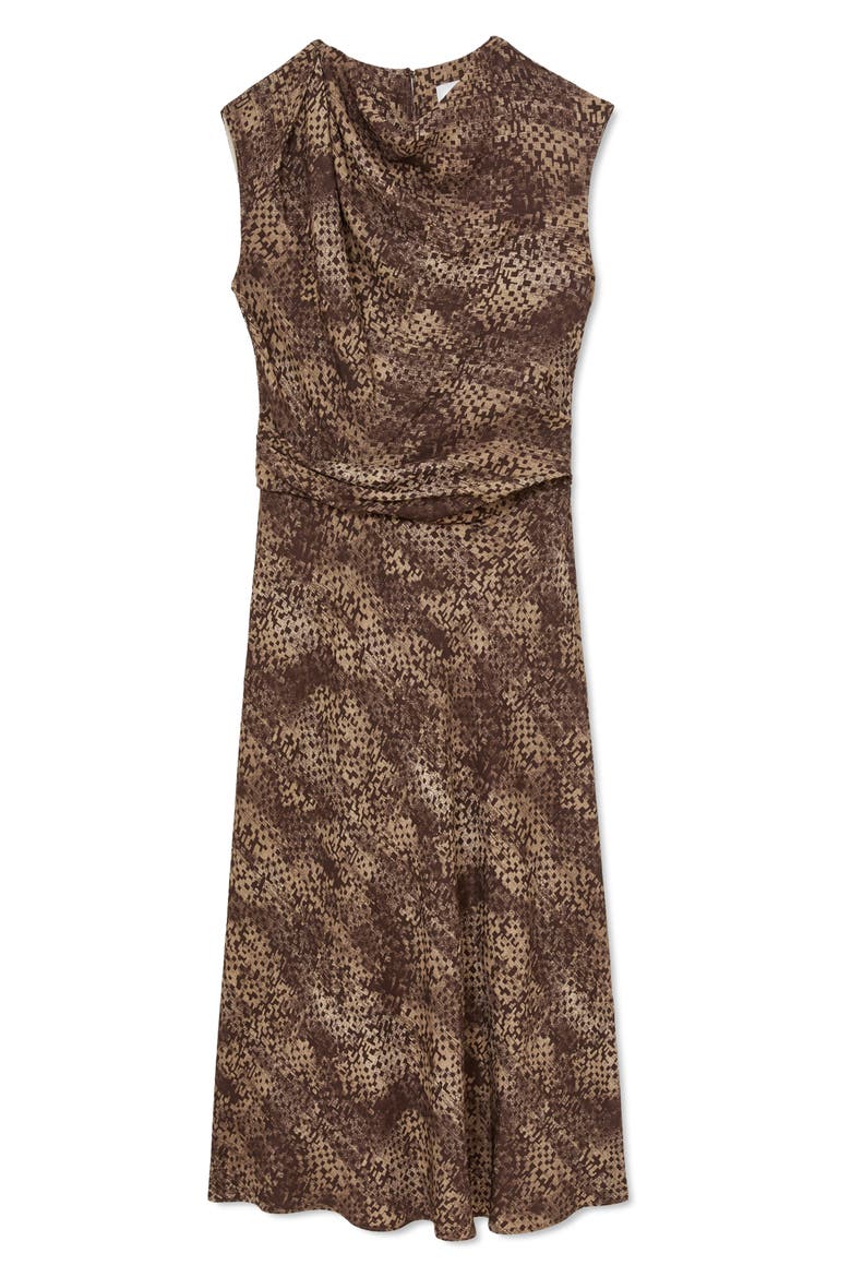 Camie Cowl Neck Midi Dress, Alternate, color, BROWN PRINT