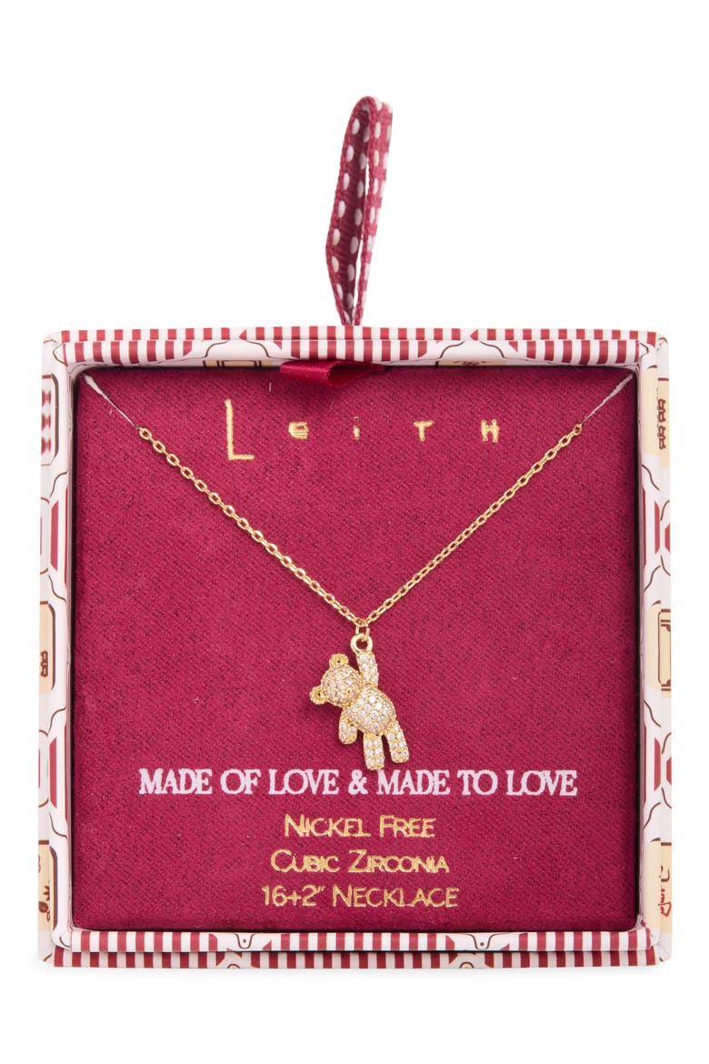 Pavé Cubic Zirconia Bear Pendant Necklace, Main, color, CLEAR- GOLD