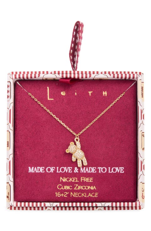 Pavé Cubic Zirconia Bear Pendant Necklace