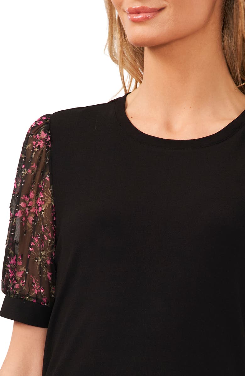 CeCe Mixed Media Puff Sleeve Top, Alternate, color,