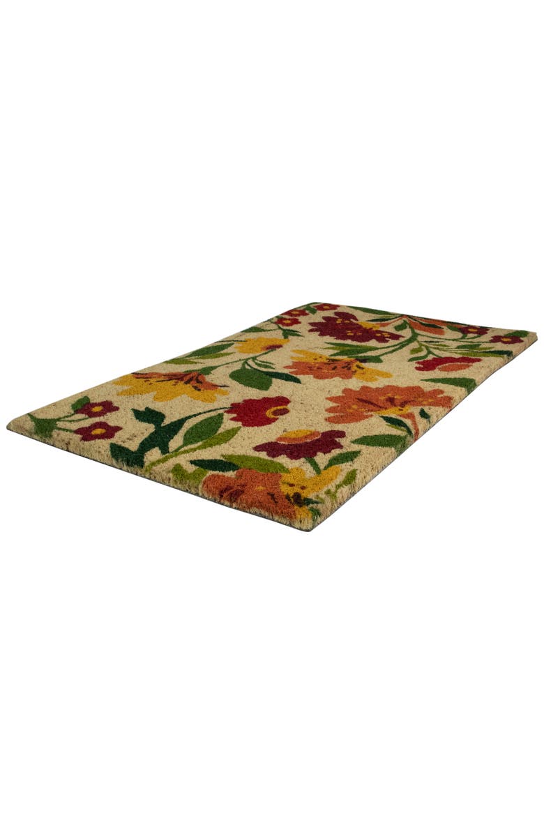 Northlight Natural Coir Autumn Floral and Foliage Door Mat 18" x 30" - Red, Orange, Yellow, Alternate, color, Yellow