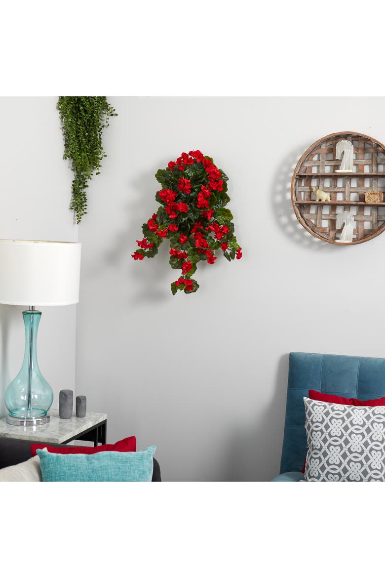 29-in UV Resistant Geranium Artificial Hanging Plant (Indoor/Outdoor) - Set of 2, Alternate, color, Red