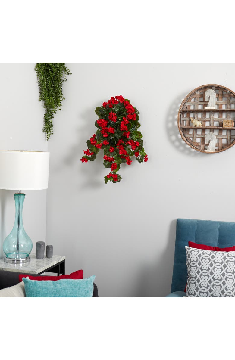 NEARLY NATURAL 29-in UV Resistant Geranium Artificial Hanging Plant (Indoor/Outdoor) - Set of 2, Alternate, color, Red