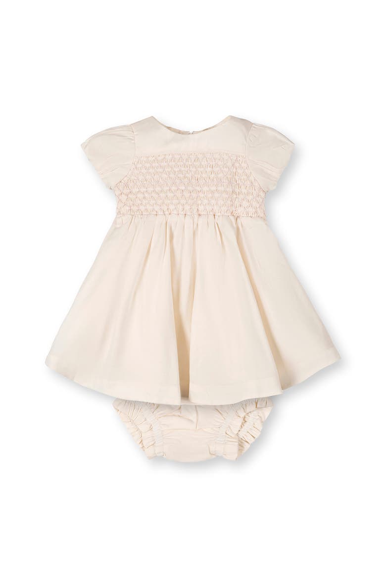 Linen Smocked Puff Sleeve Dress, Main, color, Natural with Pink