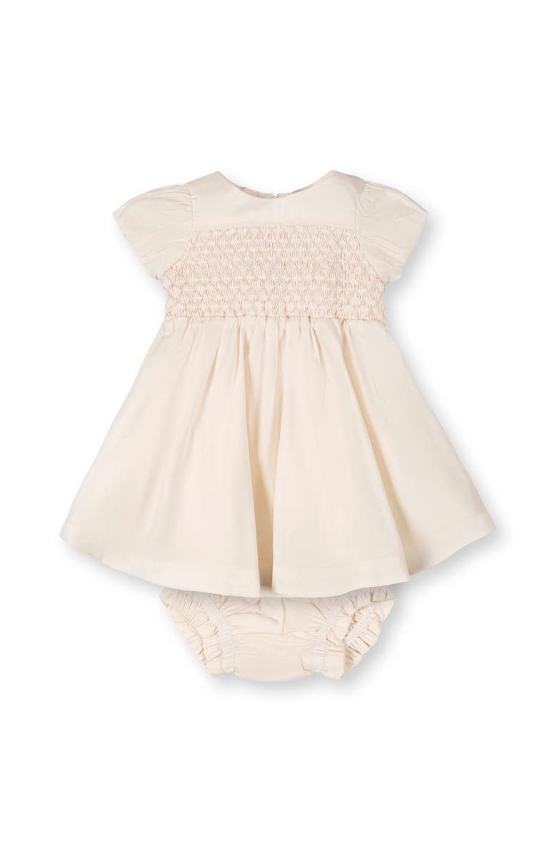 Hope & Henry Linen Smocked Puff Sleeve Dress, Main, color, Natural With Pink
