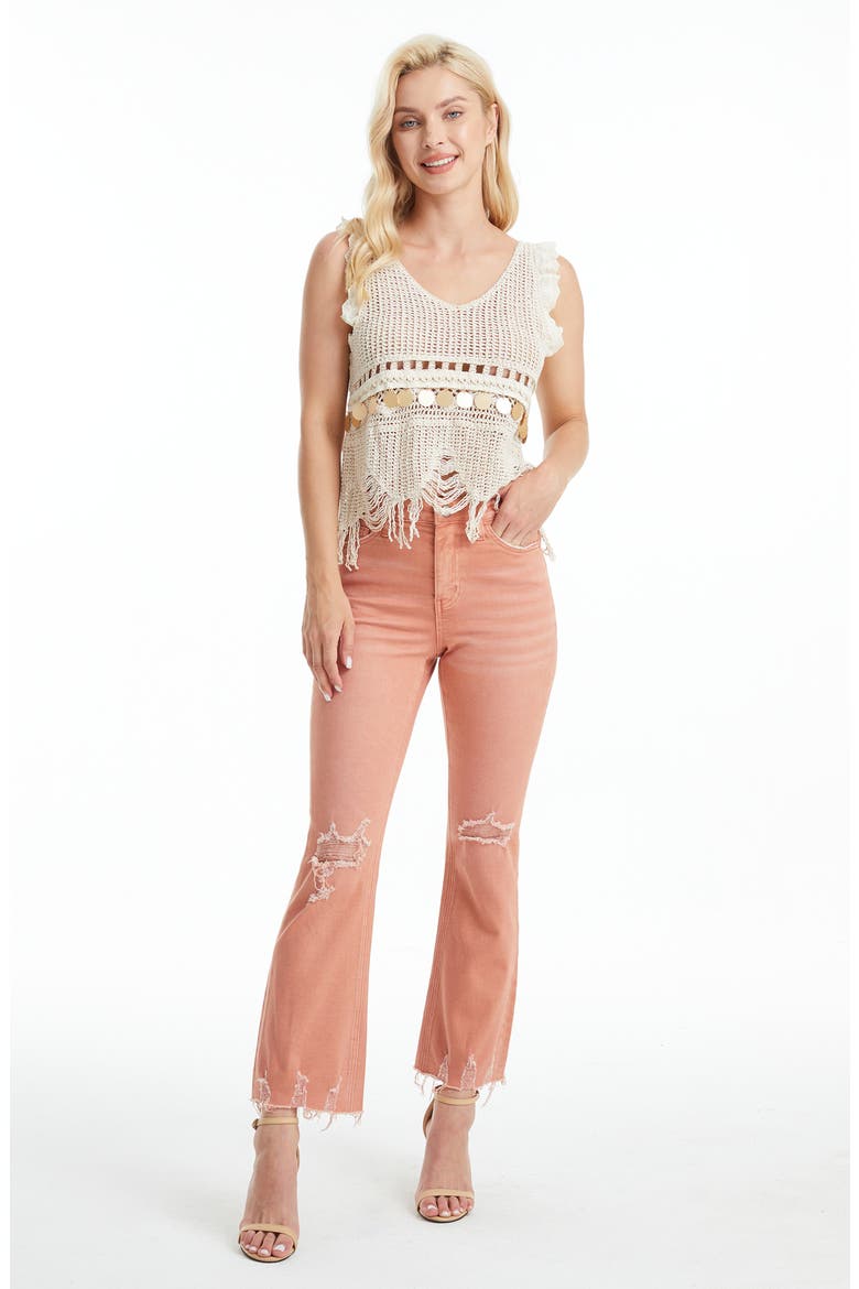 Frayed High Waist Crop Flare Jeans, Alternate, color, SALMON