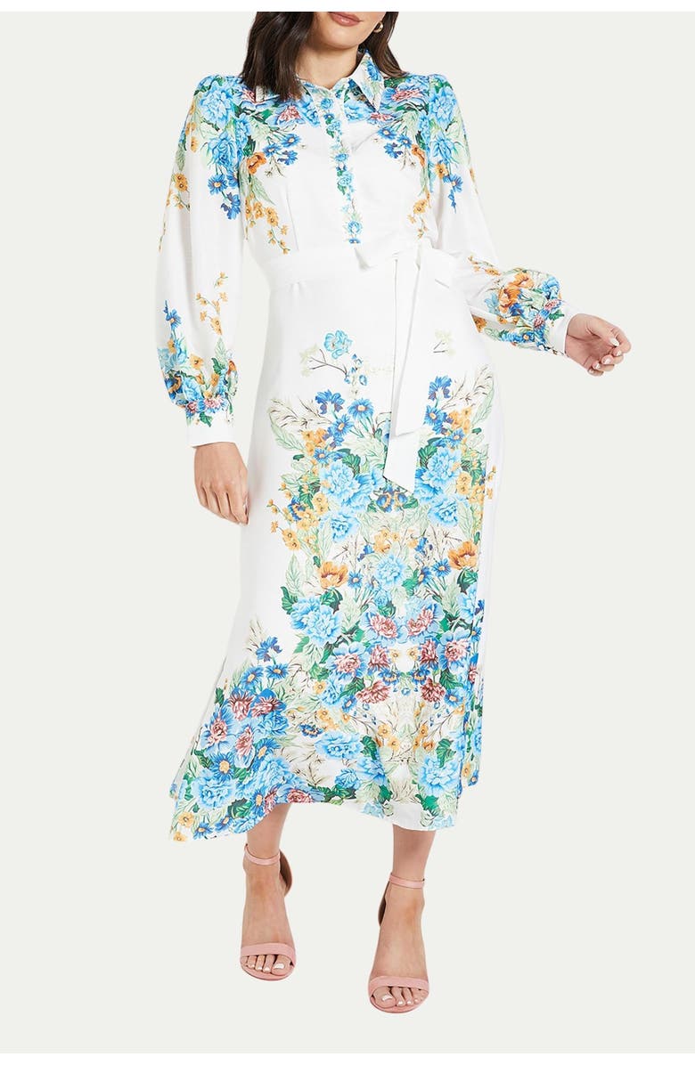 Wallis Floral Western Belted Midi Shirt Dress, Alternate, color, Ivory