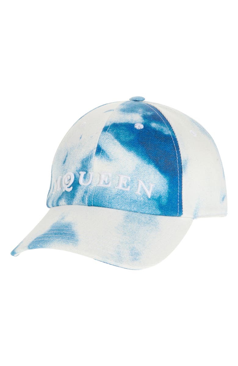 McQueen Marbled Denim Baseball Cap, Main, color, Ivory/ Blue