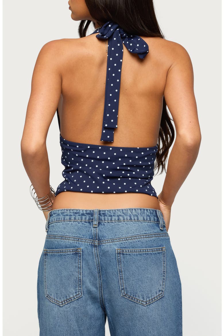 Blaire Polka Dot Halter Crop Top, Alternate, color, NAVY-AND-WHITE