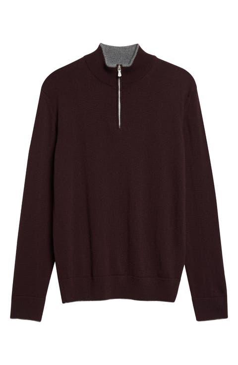 Tipped Cashmere Half Zip Sweater