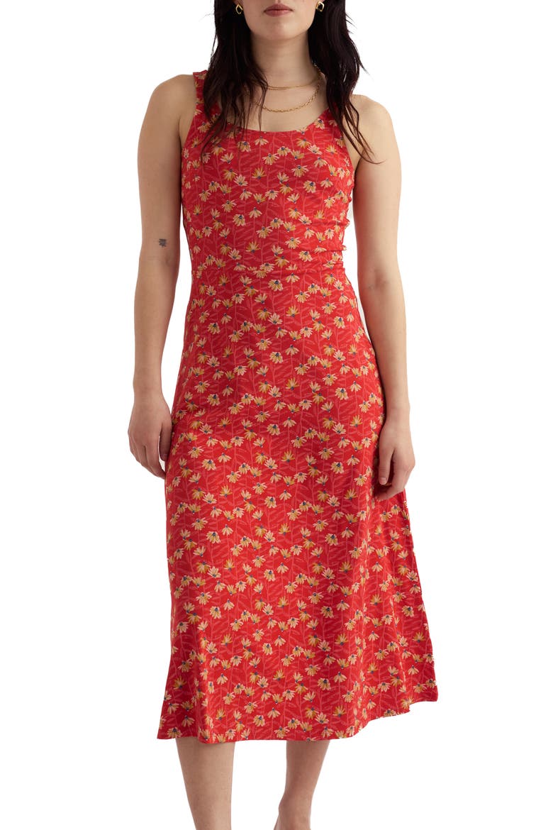 Sun Gleam Sleeveless Stretch Organic Cotton Jersey Midi Dress, Alternate, color, BEACH BLOOMS CARNELIAN