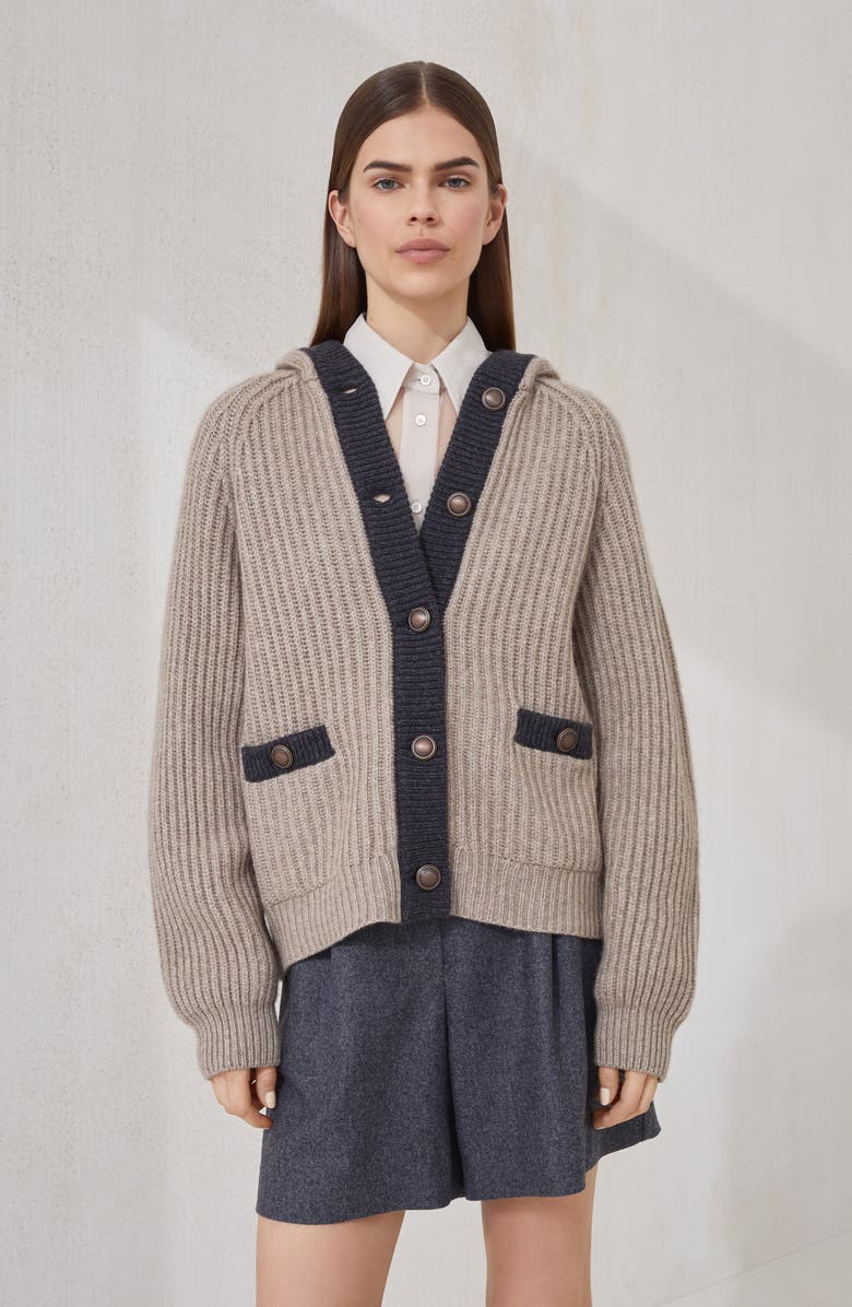 Brunello Cucinelli Cashmere Feather yarn cardigan, Alternate, color, Warm Beige