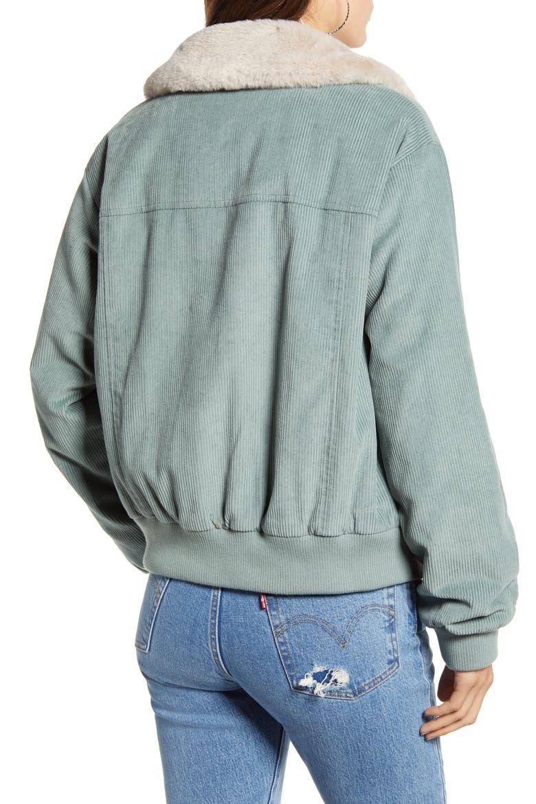 Levi's® Faux Fur Collar Corduroy Bomber Jacket, Alternate, color, MINT
