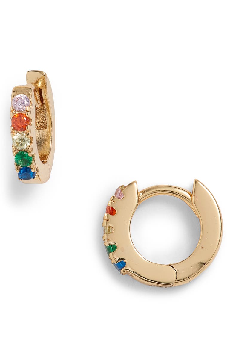 Kris Nations Rainbow Pavé Huggie Hoop Earrings, Main, color, Gold