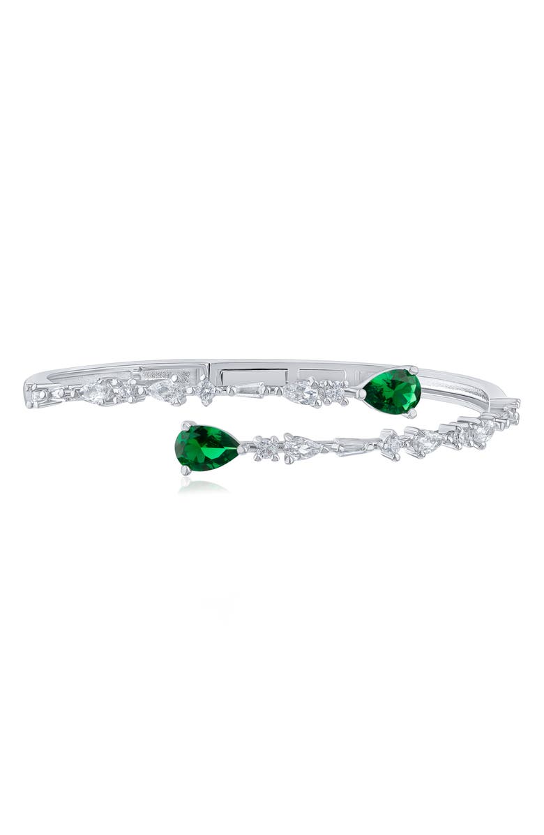 CZ by Kenneth Jay Lane Cubic Zirconia Bangle Bracelet, Main, color, Green/ Silver