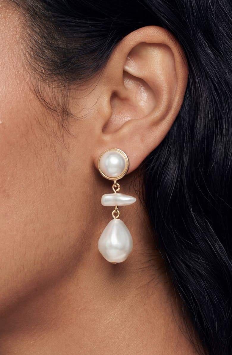 Ettika Rip Tide Faux Pearl Drop Earrings, Alternate, color, Gold