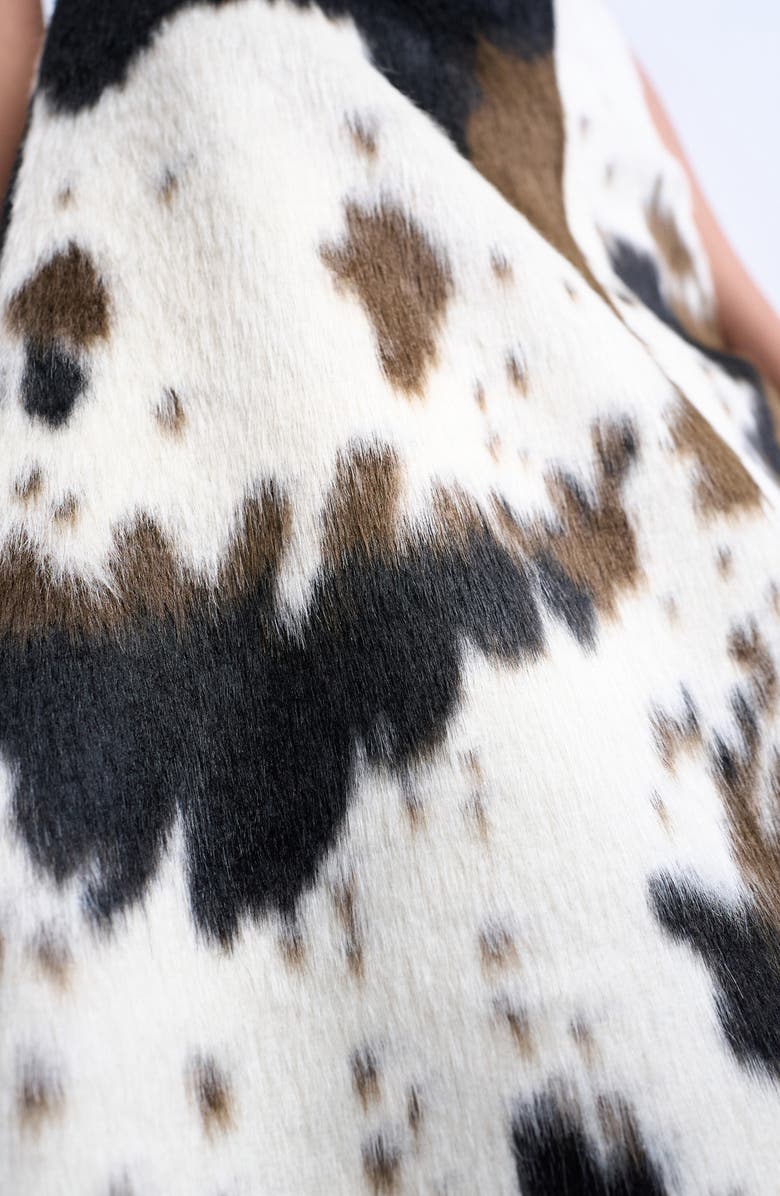 Topshop Faux Calf-Hair A-Line Skirt, Alternate, color, White Multi