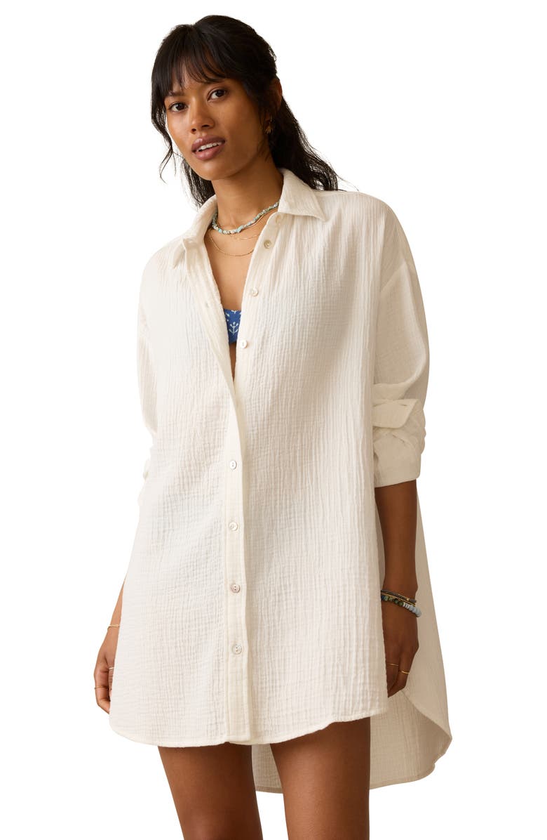 Faherty Dune Long Sleeve Organic Cotton Gauze Shirtdress, Alternate, color, White