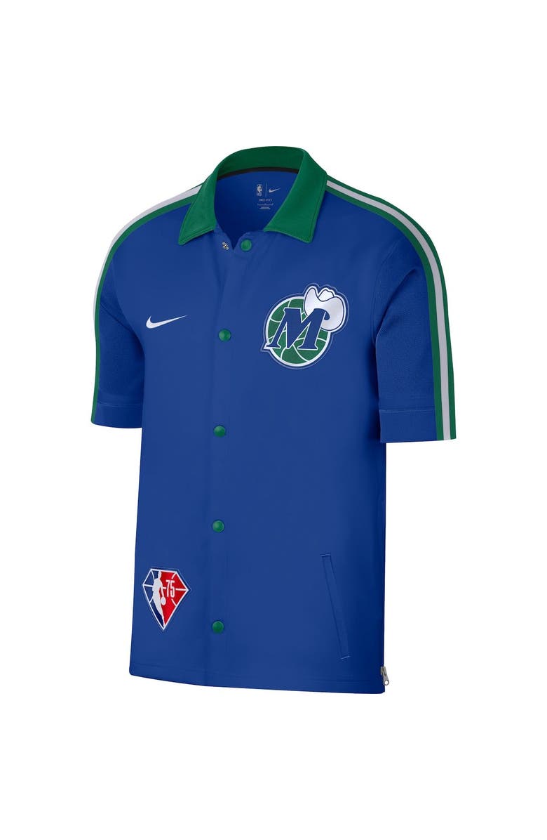 Nike Men's Nike Blue/Green Dallas Mavericks 2021/22 City Edition Therma Flex Showtime Short Sleeve Full-Snap Collar Jacket, Alternate, color,