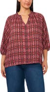 CeCe Scarf Print Split Neck Crepe Top