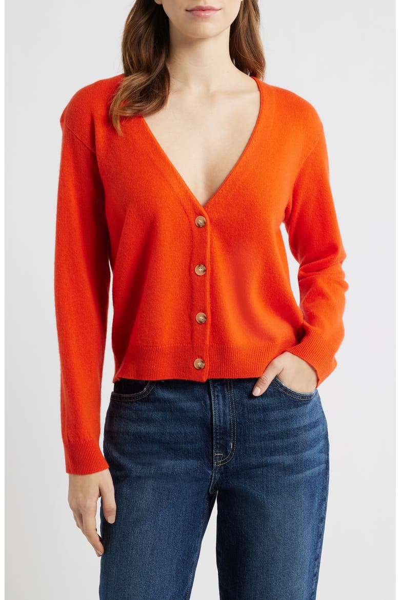The Tiny V-Neck Cashmere Cardigan, Main, color, HOT ORANGE
