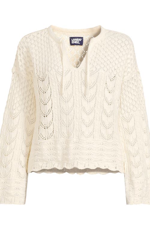 Lands' End Cotton Boucle Pointelle Notch Neck Sweater