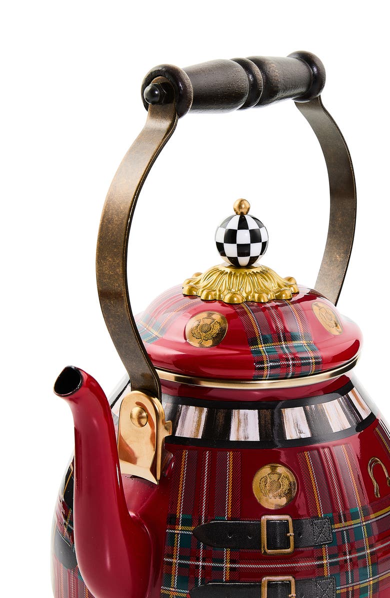 MACKENZIE CHILDS The Kilted Enameled Steel 2-Quart Tea Kettle, Alternate, color, Red