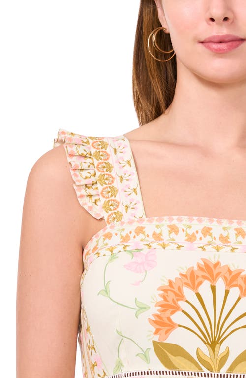 Shop Cece Print Pintuck Sleeveless Midi Dress In New Ivory