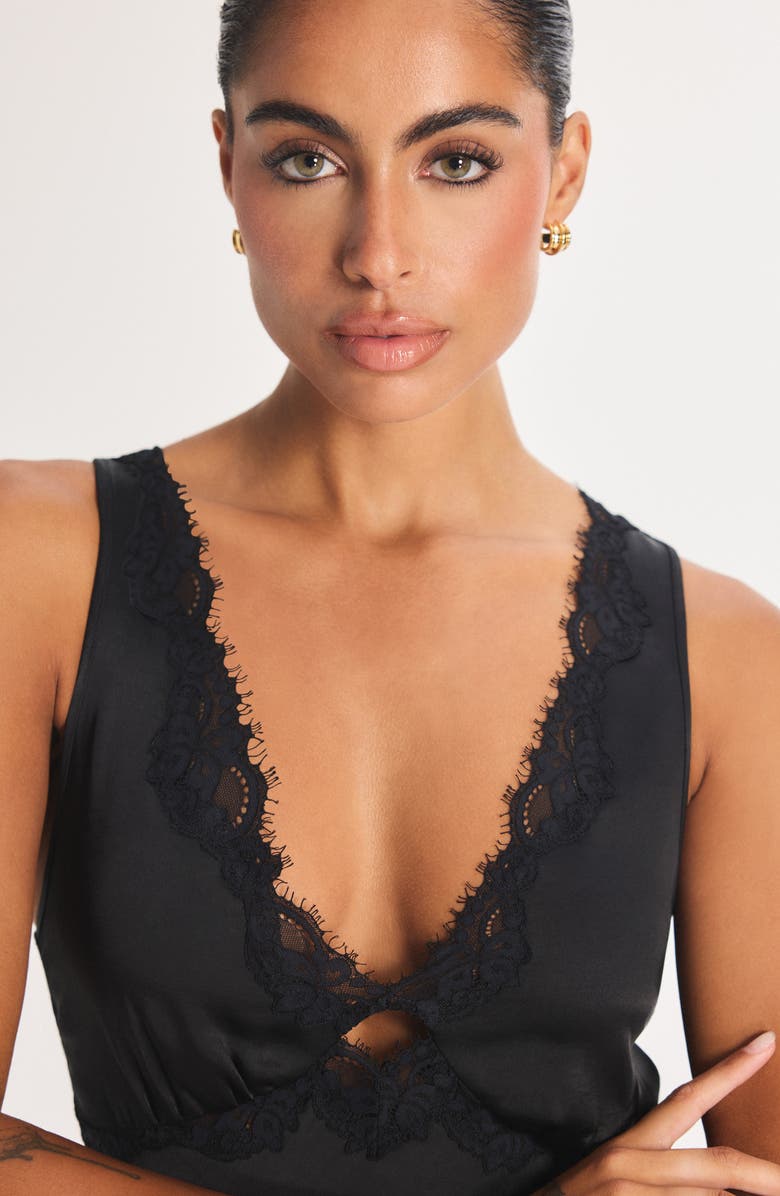 SAVAGE X FENTY Noir Satin Minidress, Alternate, color, Black Caviar