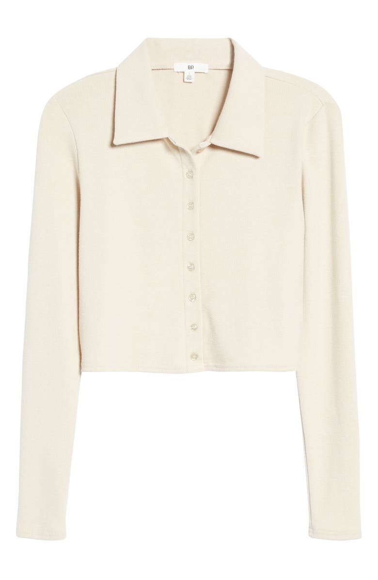 BP. Button Front Crop Rib Shirt, Alternate, color, 