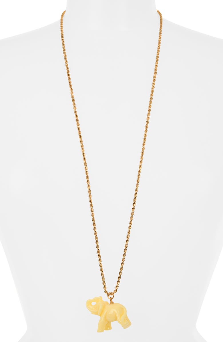 Kenneth Jay Lane Elephant Pendant Necklace, Alternate, color, Polished Gold