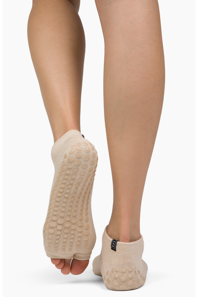 Antimicrobial Grip Sock- Tan Open Toe Ankle with Clear Grip, Alternate, color, Beige
