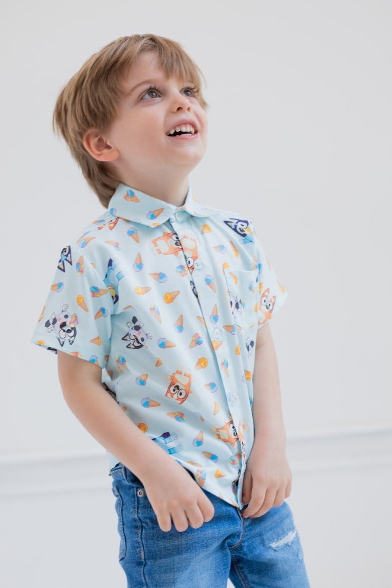 Short Sleeve Button-Down Shirt, Alternate, color, Light Blue Ice Cream
