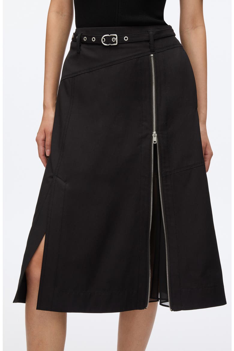 Belted Utility Cotton Blend Midi Skirt, Alternate, color, BLACK
