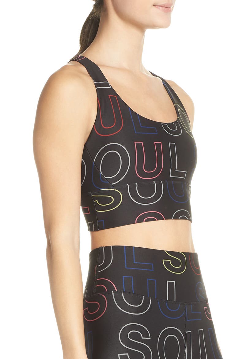 Longline Logo Sports Bra, Alternate, color, BLACK KNOCKOUT MULTI