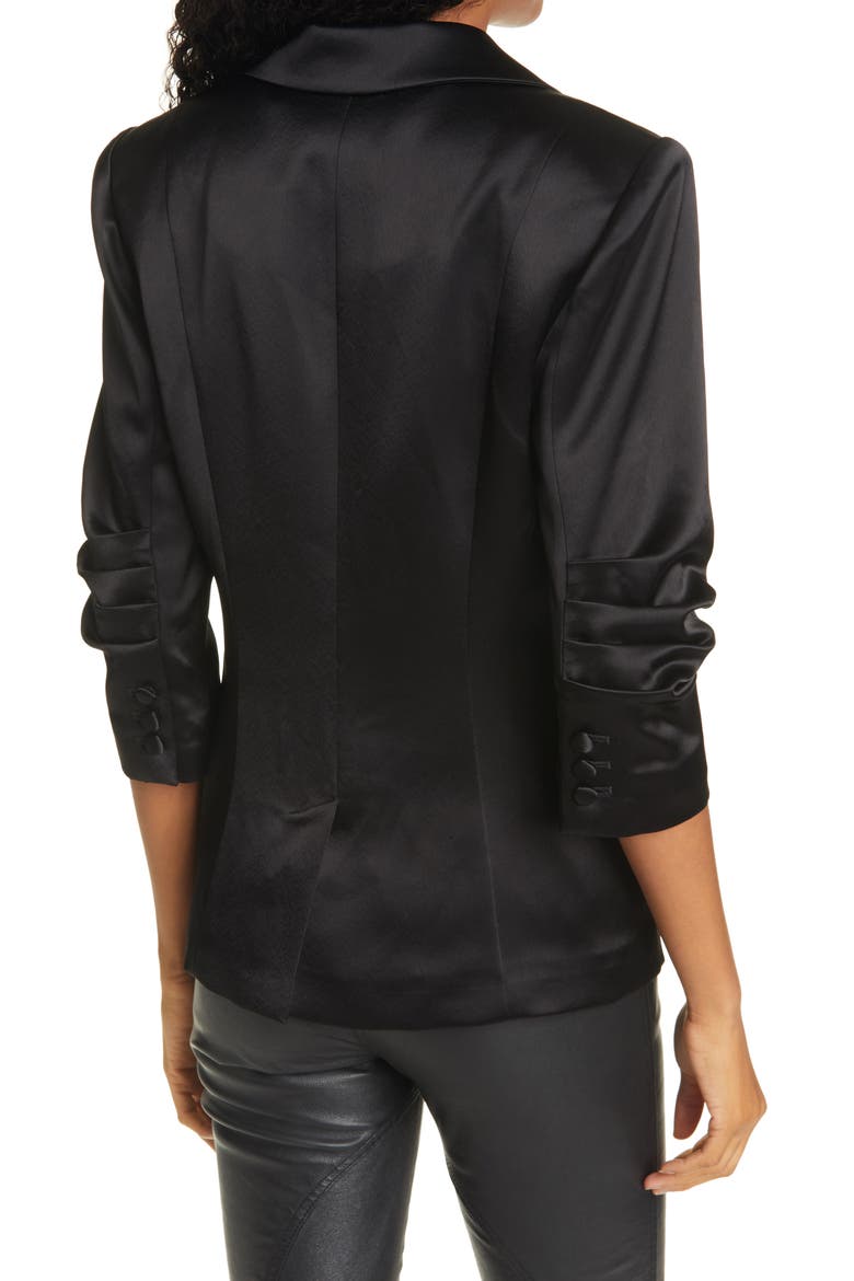 Khloe Satin Blazer, Alternate, color, BLACK