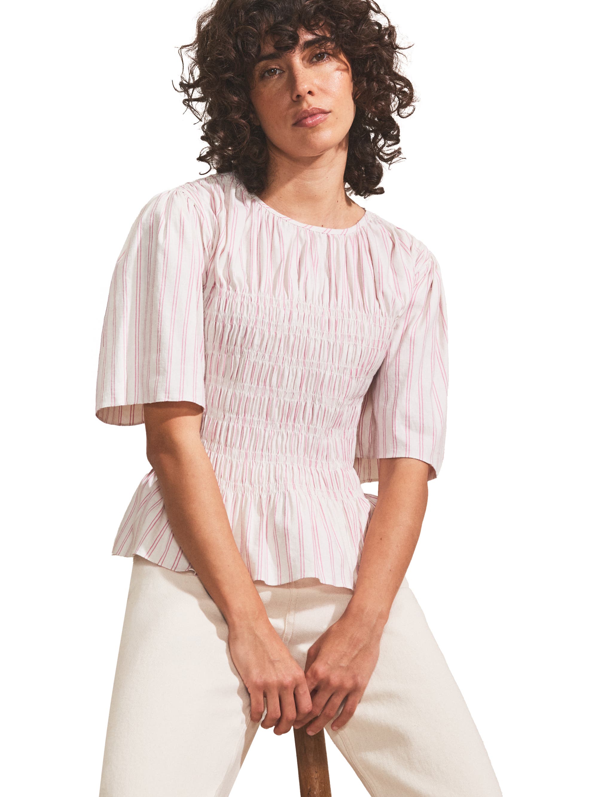 Stripe Shirred Top