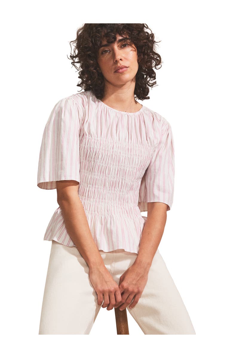Ro&Zo Stripe Shirred Top, Main, color, Pink