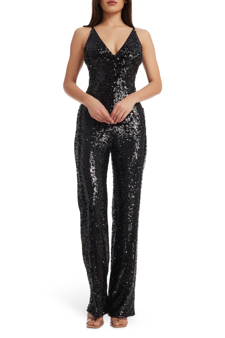 Charlie Sequin Wide Leg Jumpsuit, Main, color, BLACK