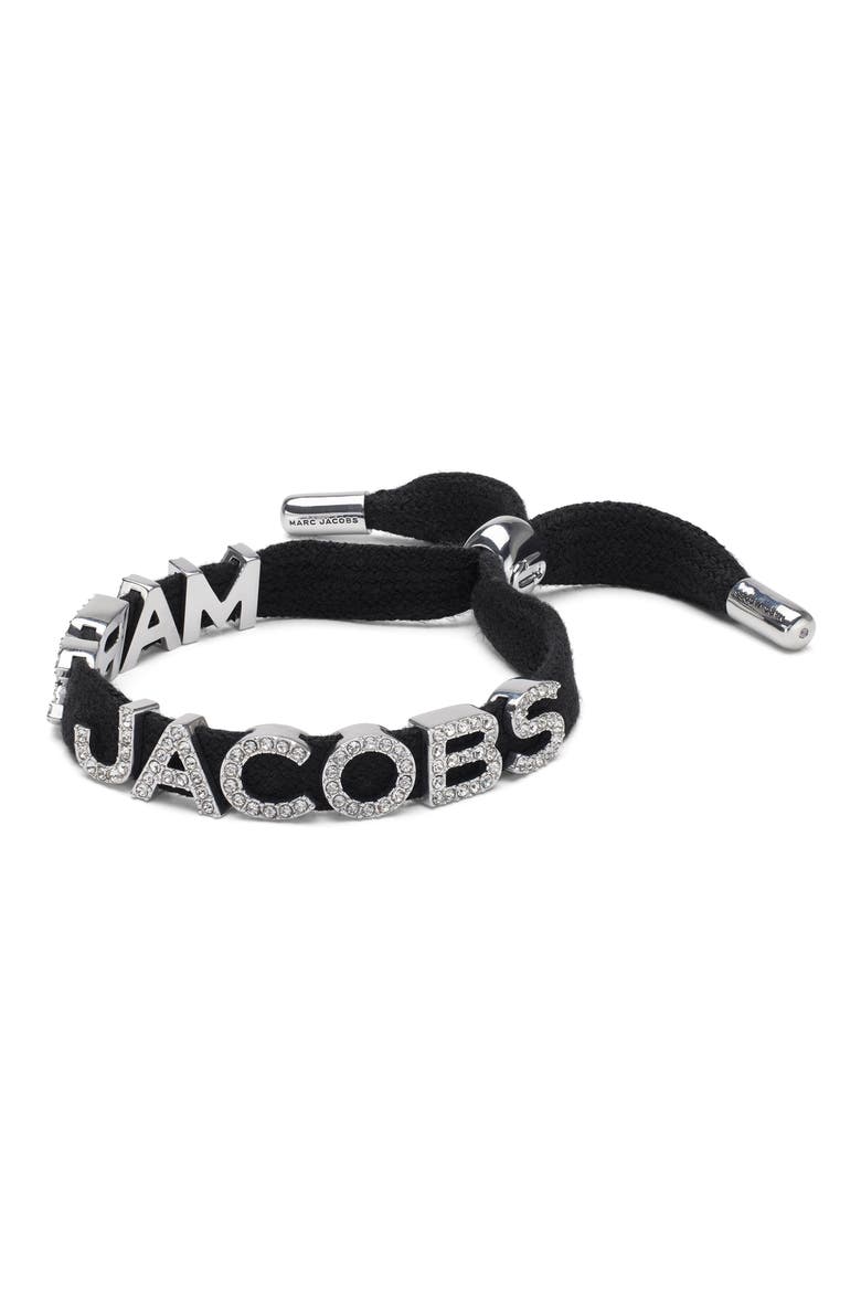 Laced Logo Adjustable Slider Bracelet, Main, color, SILVER/BLACK
