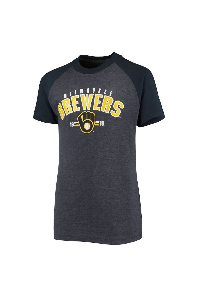 Youth Stitches Heathered Navy Milwaukee Brewers Raglan T-Shirt, Alternate, color, Heather Navy