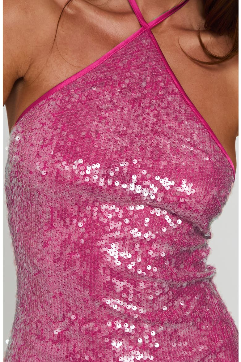Lyria Sequin Halter Minidress, Alternate, color, HOT PINK